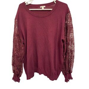 Cato Womens Burgundy Lace Sleeve Sweater 26/28W